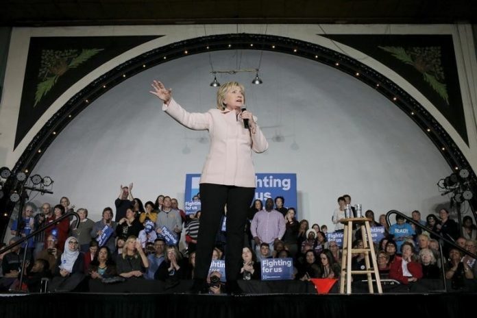 U.S. Democratic presidential candidate Hillary Clinton speaks at a campaign stop at the Col Ballroom in Davenport, Iowa