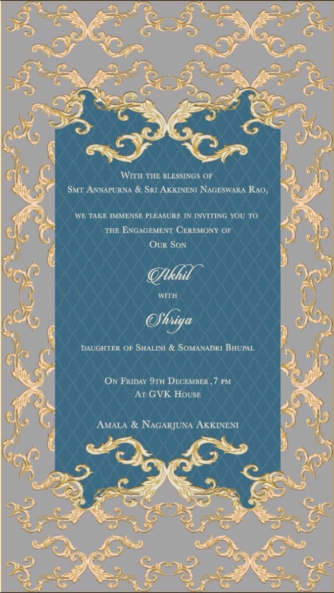 Akhil Shriya Engagement Ceremony Invitation card 