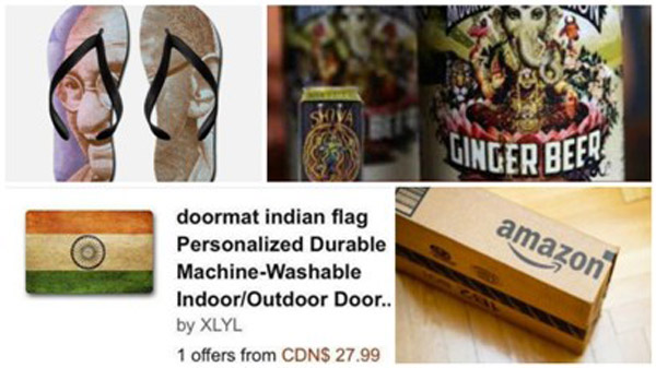 Amazon Gandhi’s image on flip-flops , india flag for doormats,