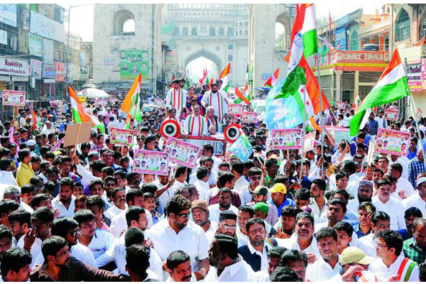 Rally from Charminar to Gandhi Bhavan