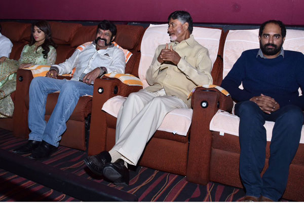 Balakrishna,Krish,Shriya and others watched the film along with AP CM Chandra Babu Naidu yesterday night at Capital Cinemas in Vijaywada