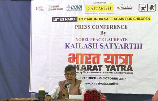 Nobel Laureate Kailash Satyarthi calls upon Hyderabad to join Bharat Yatra on 21Sept