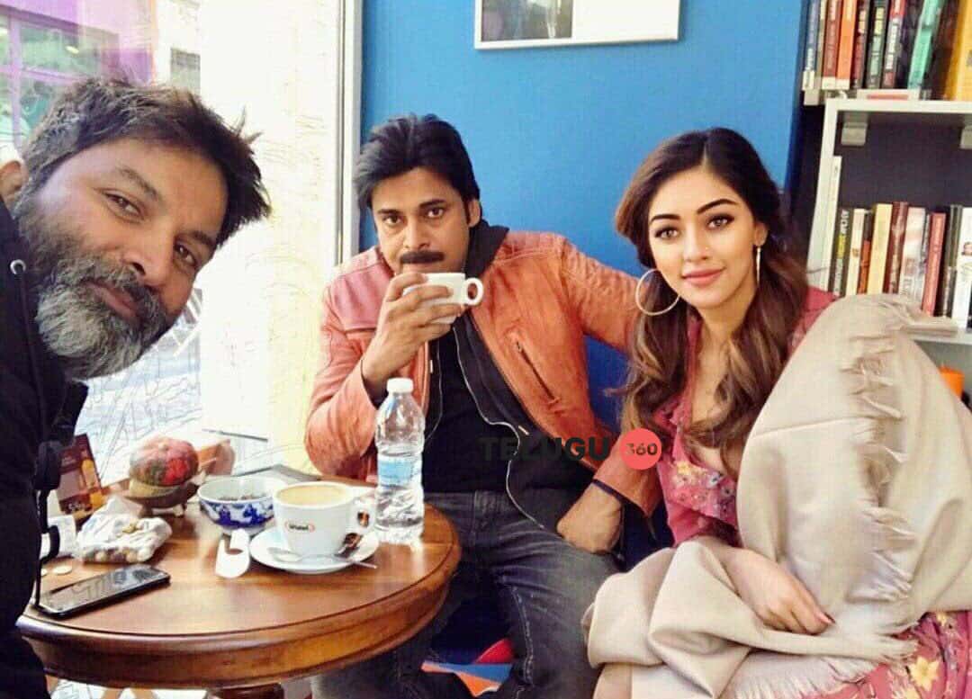 Pawan Kalyan, Trivikram, Anu Emmanuel from the sets of PSPK25 