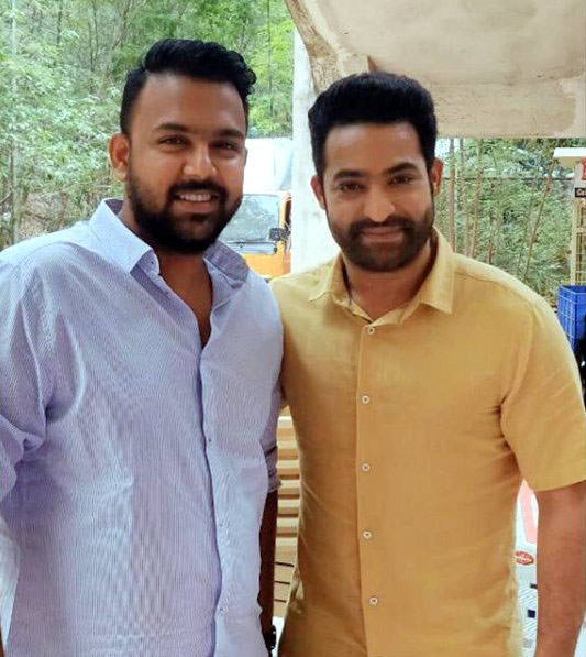 Director Tharun Bhascker with NTR on the sets of Aravindha Sametha