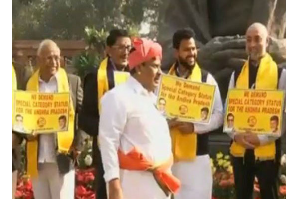 Anti-Modi protests by TDP MPs outside Parliament