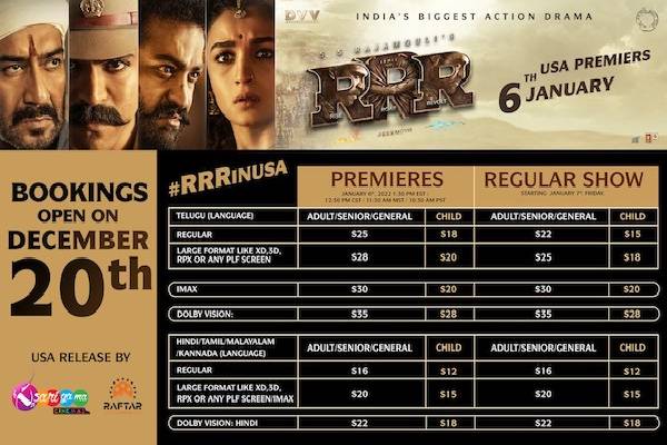 The massive USA ticket booking for RRR opens on 20th Dec