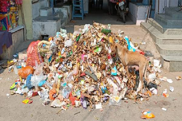 Municipal staff dump garbage in front of shopping complex in AP