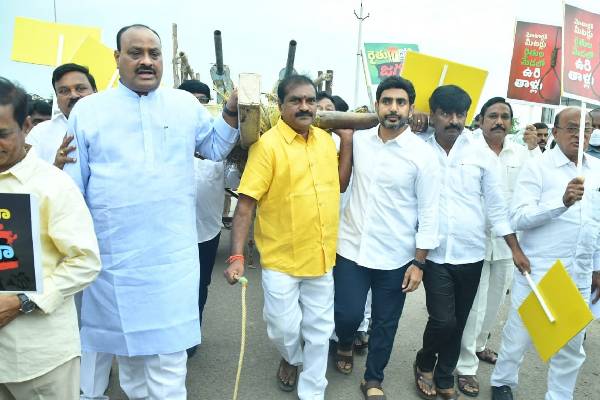 TDP holds protest with bullock carts, cops foil rally