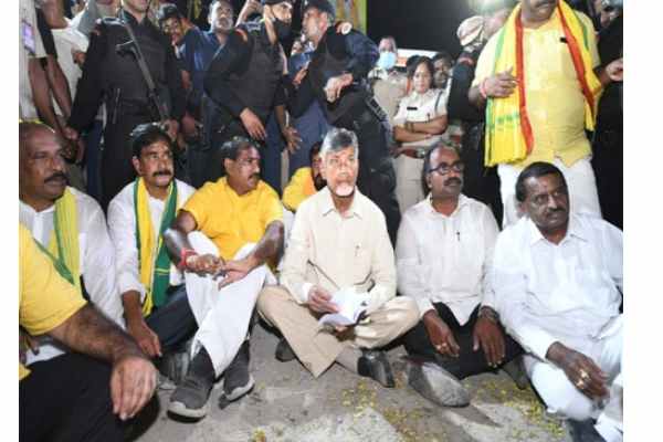Naidu denied permission to visit Polavaram, squats on road